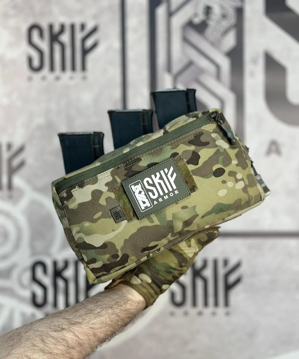 Подсумок SPK-5-3M "Мунин" под 3 магазина АК, с утилитарным подсумком — SKIF armor, вид спереди